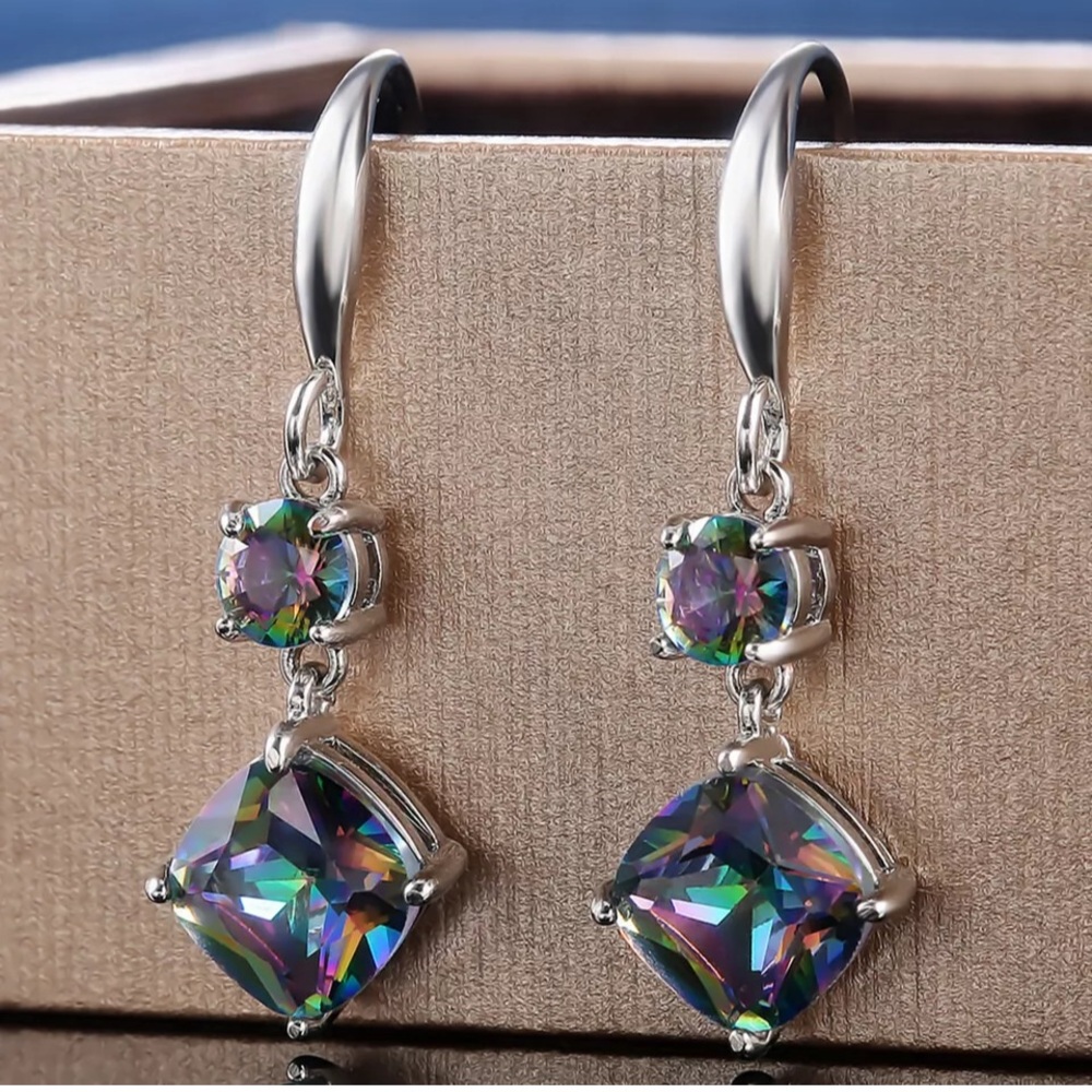 New Lovely 925 Sterling Silver Mystic Topaz Drop Earrings